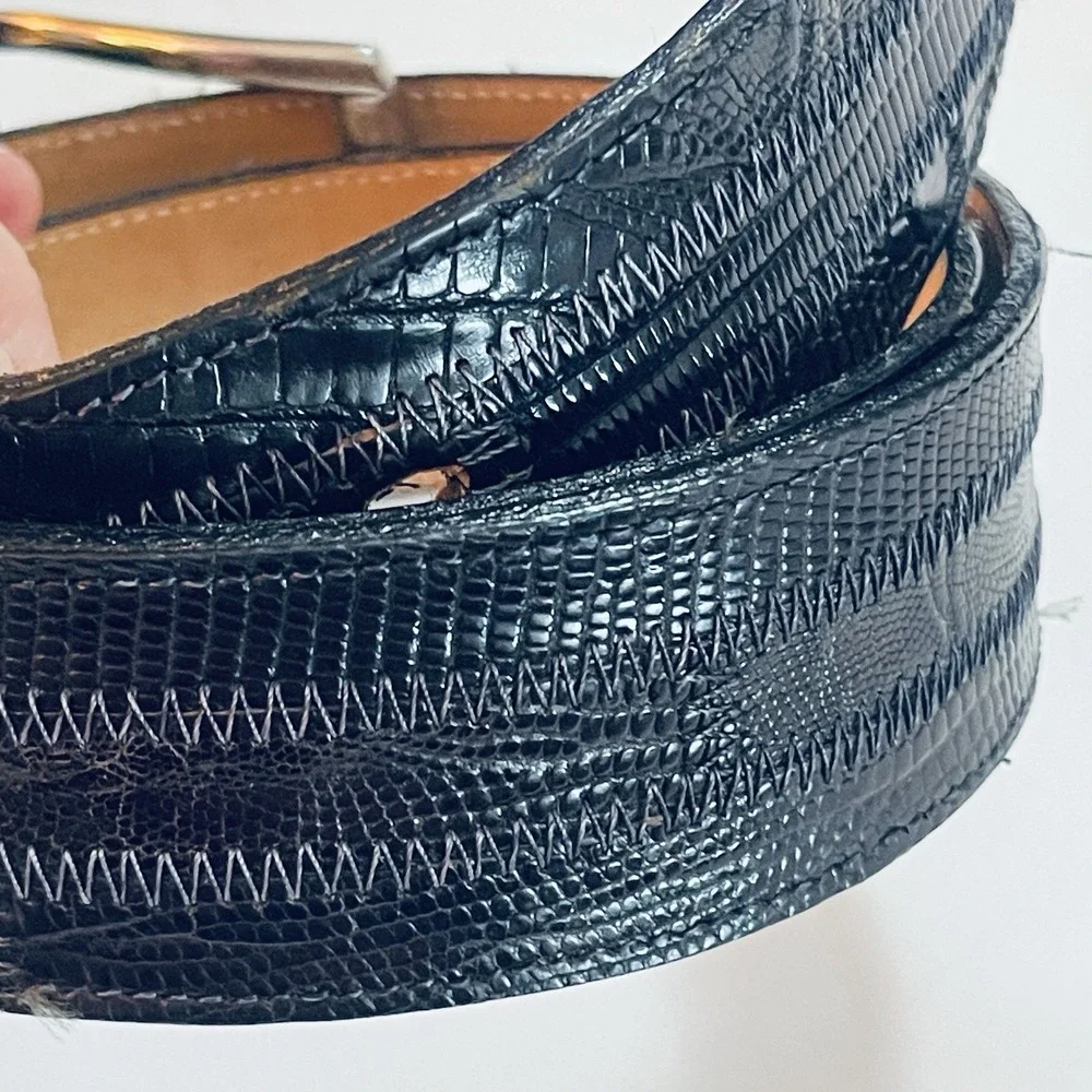 Tony Lama Belt Dress / Western Black Genuine Lizard Leather Mens 32 Old Money‎